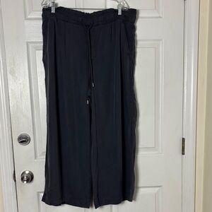 NEW LOFT Gray Wide Leg Drawstring Crop Pants Elastic Waist Pull On Lyocell Sz XL